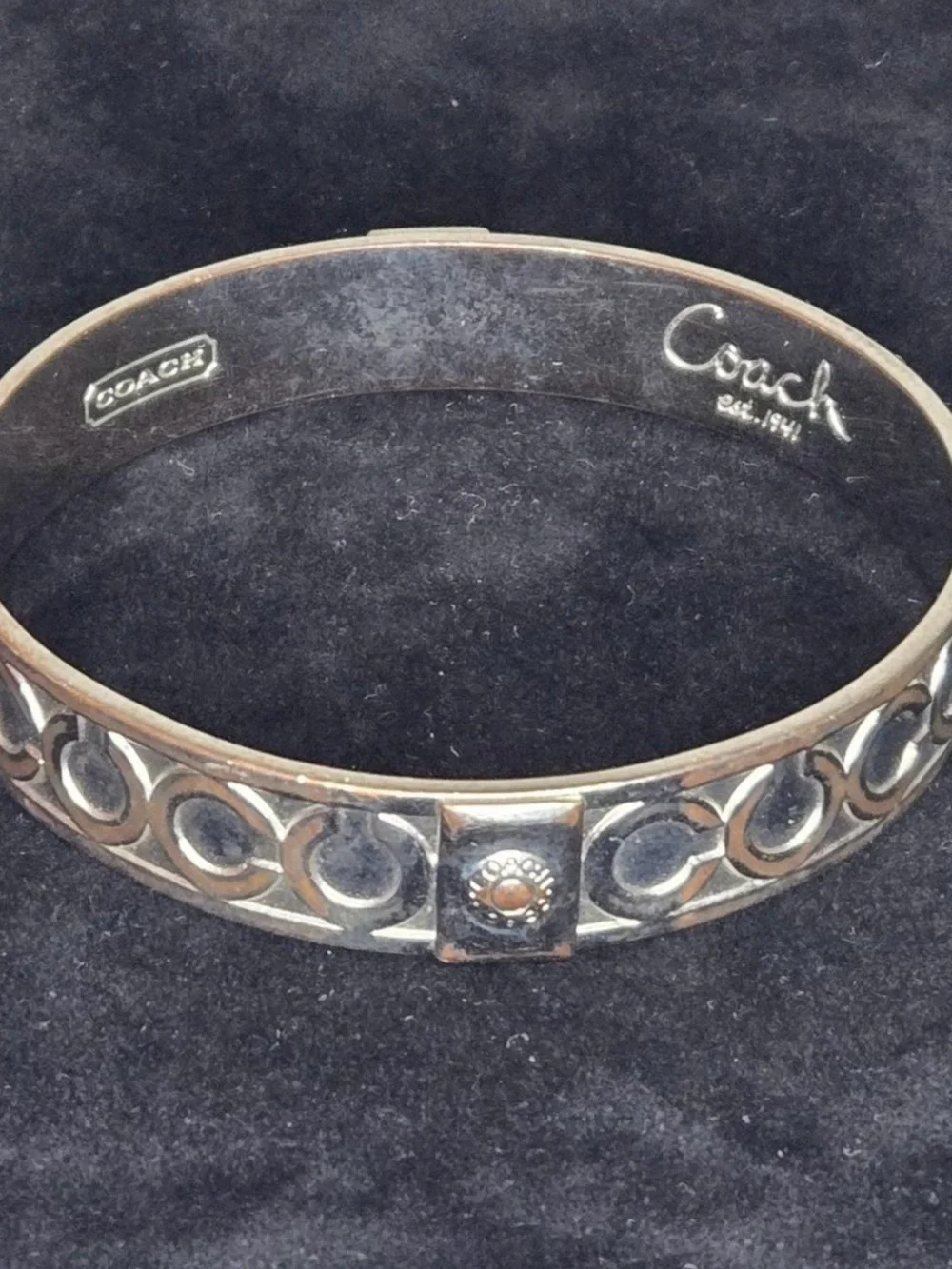 Coach Silver-Tone Signature Link Cuff Bracelet